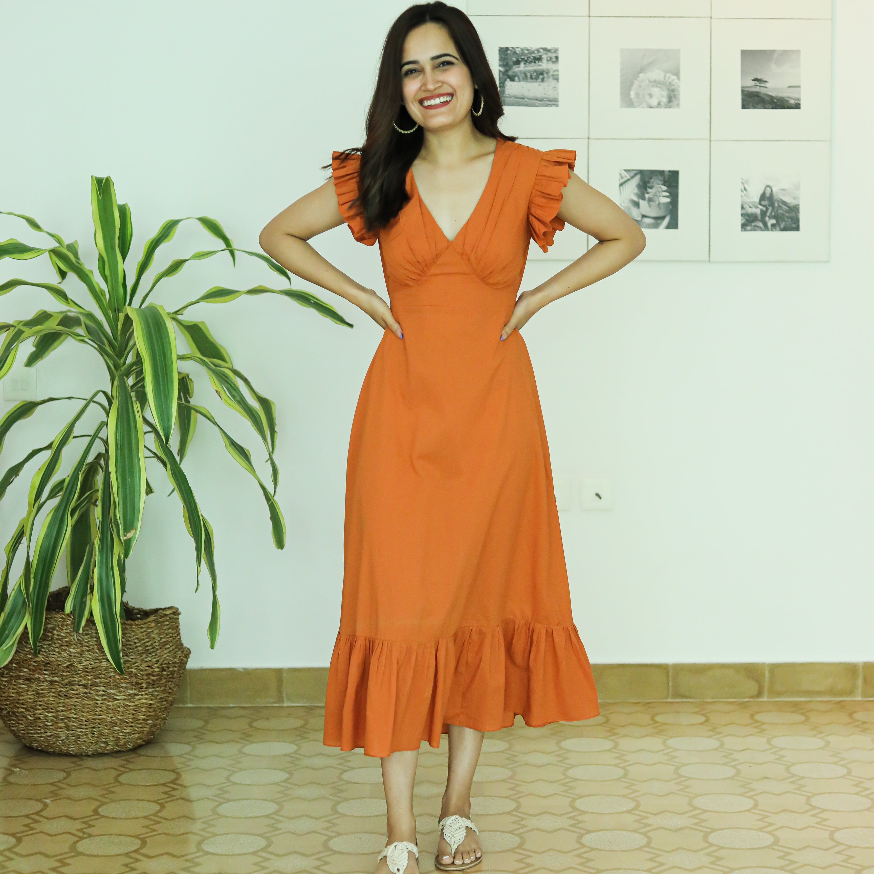 Hawaiian Sunset Designer V neck Short Cotton Dress For Women Online